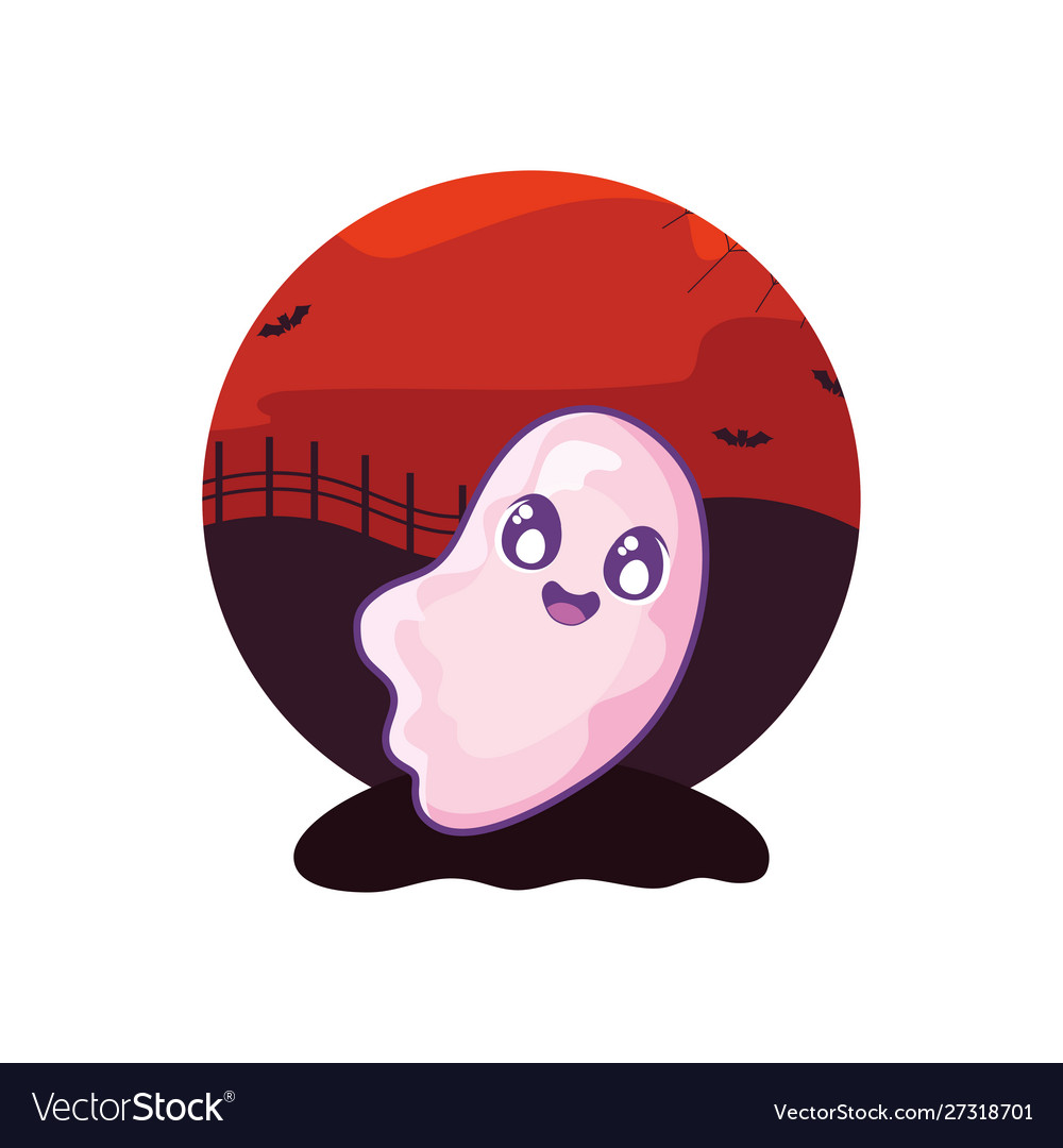 Funny halloween ghost on scene Royalty Free Vector Image