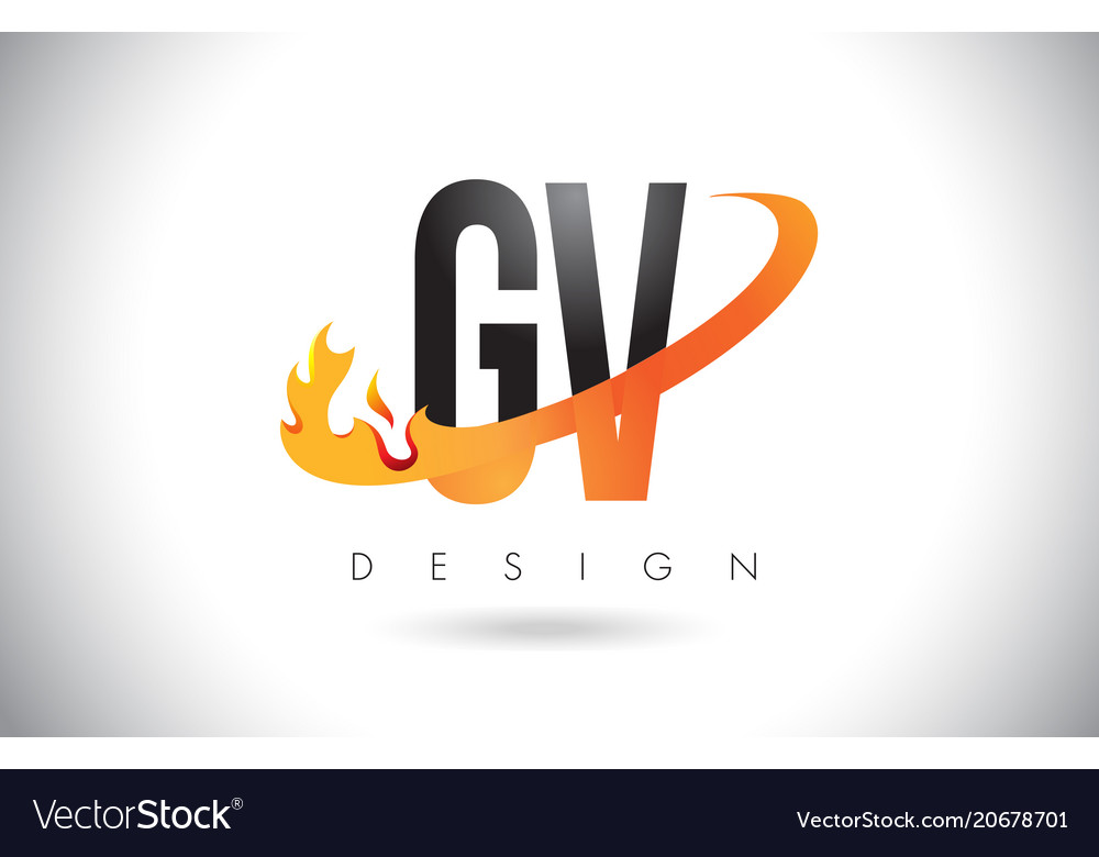 Gv g v letter logo with fire flames design