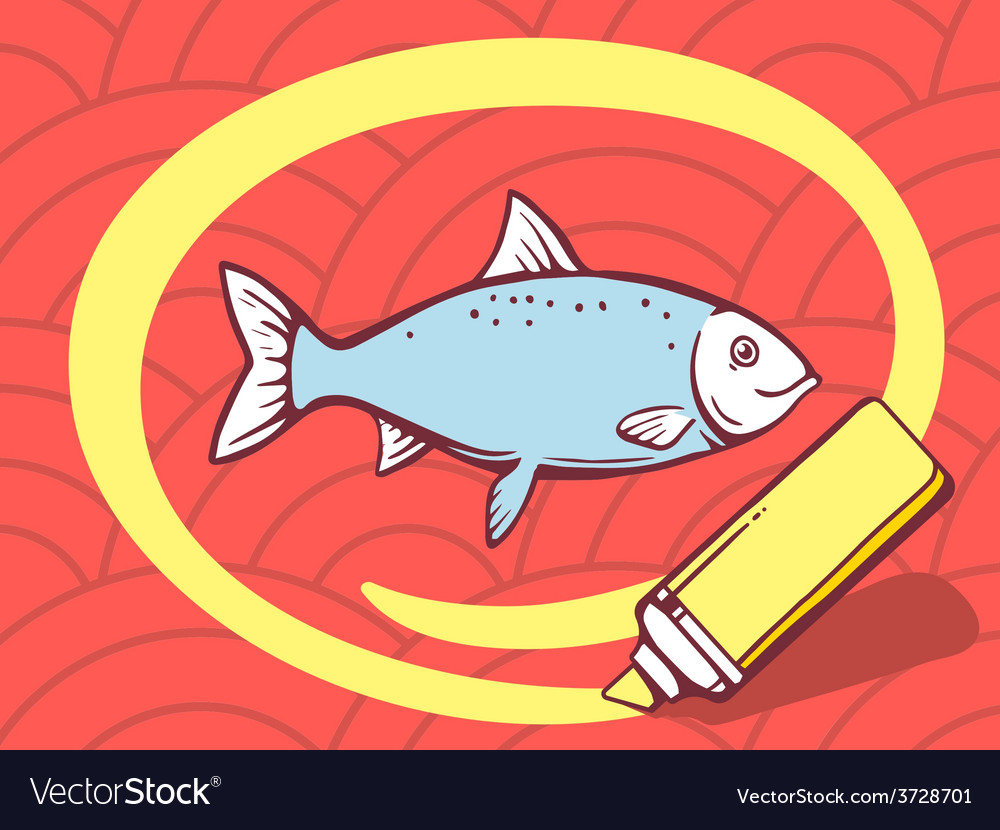 Marker drawing circle around fish on red