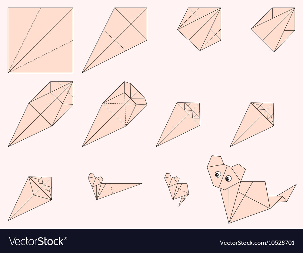 Origami cat and instruction Royalty Free Vector Image