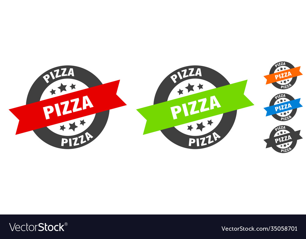 Pizza Stamp Pizza Round Ribbon Sticker Vector Image