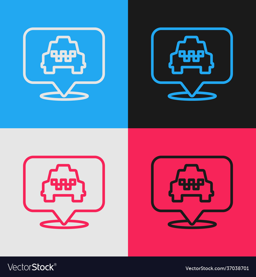 Pop art line map pointer with taxi icon isolated