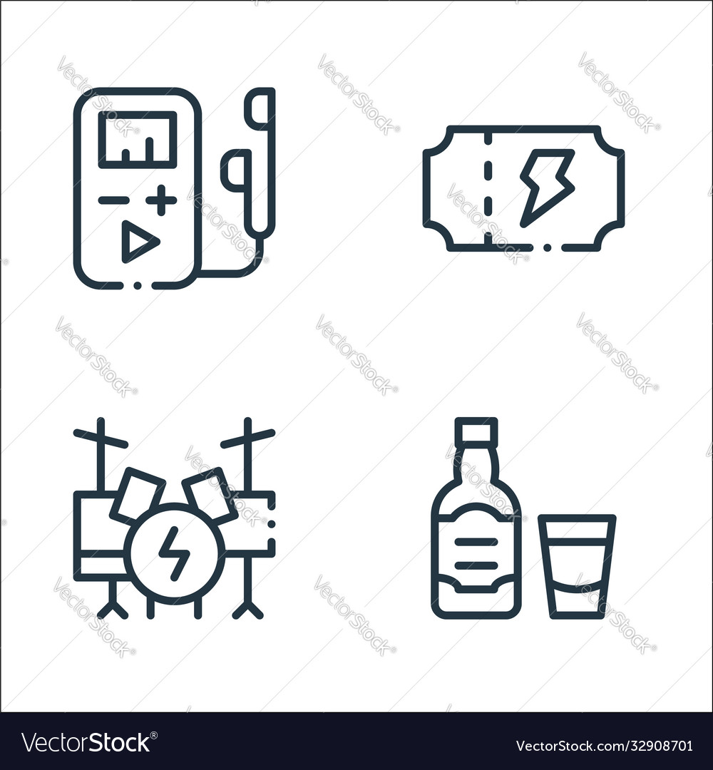 Rock n roll line icons linear set quality vector image Rock n roll line icons linear set quality