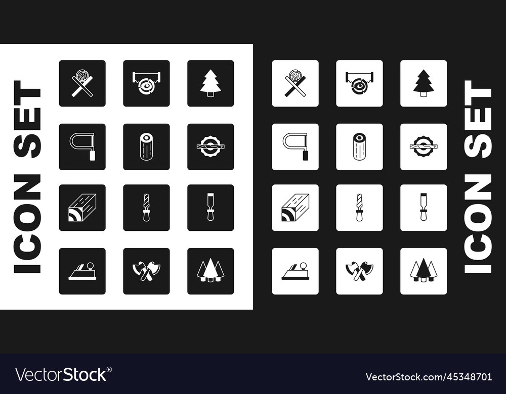 Set christmas tree wooden logs hacksaw on stand Vector Image