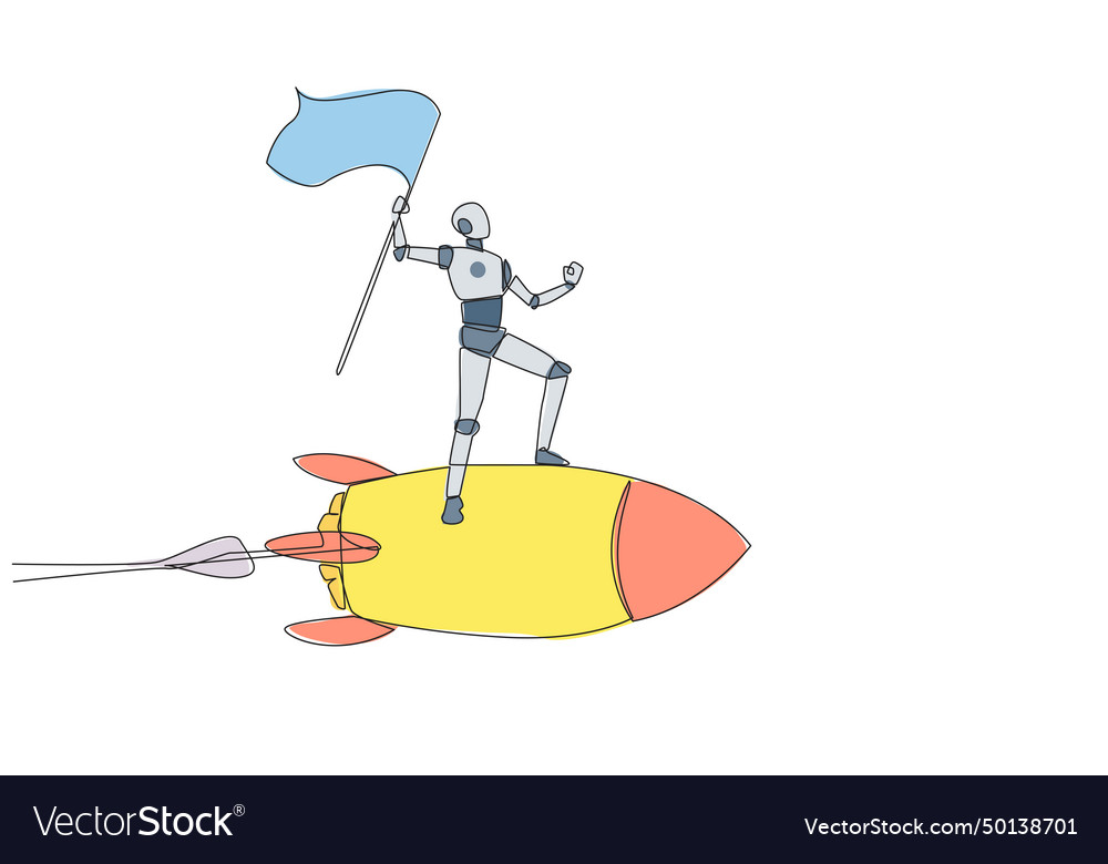 Single continuous line drawing of robot standing vector image Single continuous line drawing of robot standing