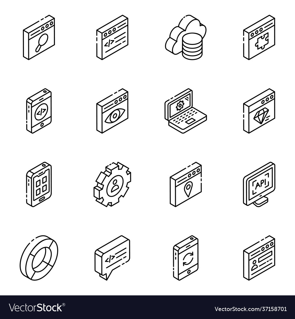 Web management linear isometric icons