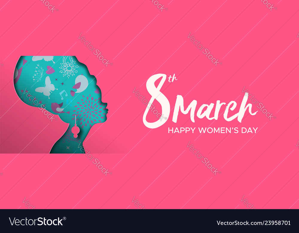 Womens day banner of paper cut african woman Vector Image