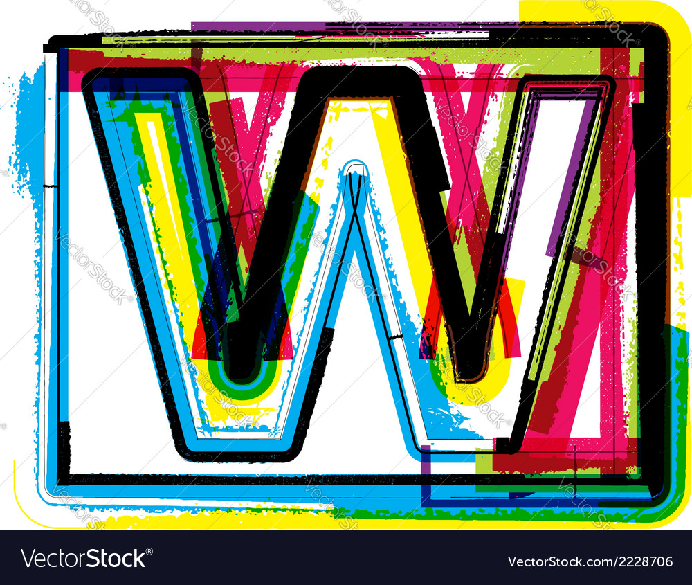 Colorful grunge font letter w