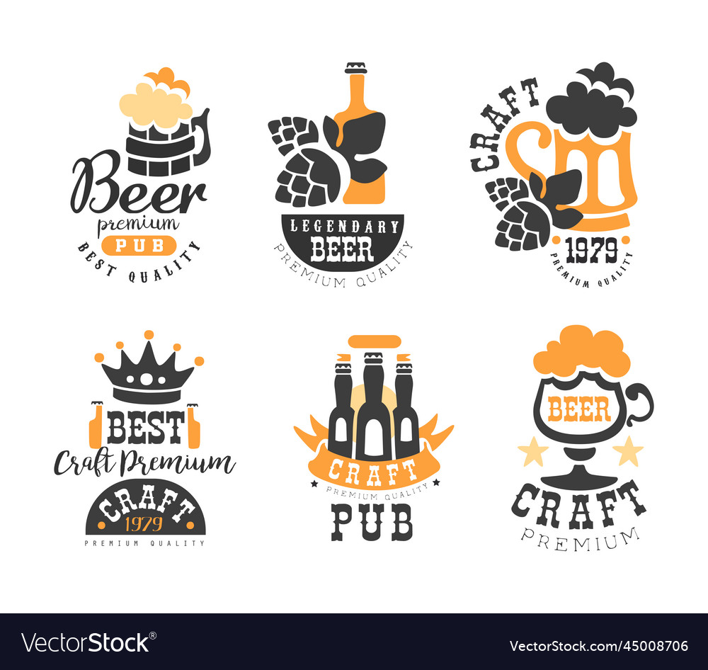 Creative Emblems For Beer Pub And Bar Or Craft Vector Image