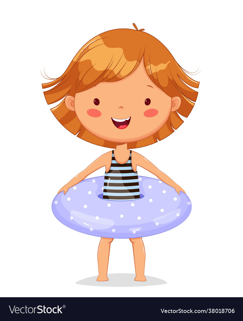 Cute little girl with inflatable ring Royalty Free Vector