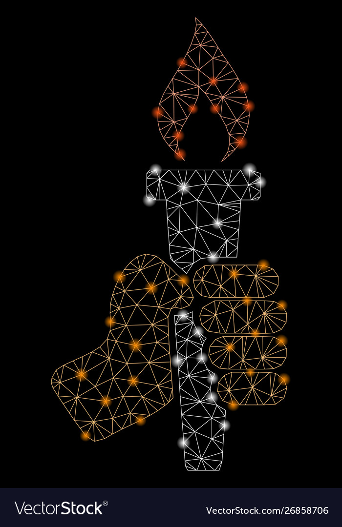 Glossy mesh 2d hand with fire torch light