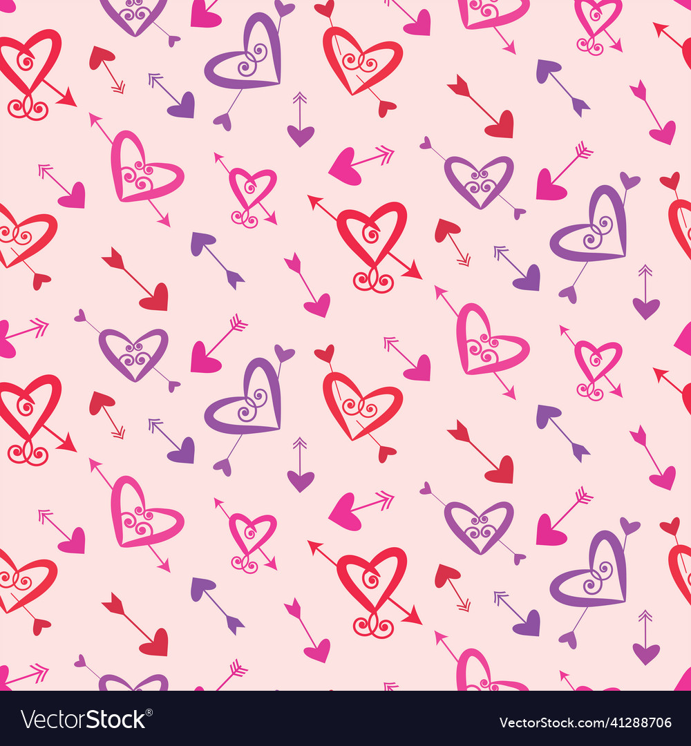 Hearts with arrows seamless pattern