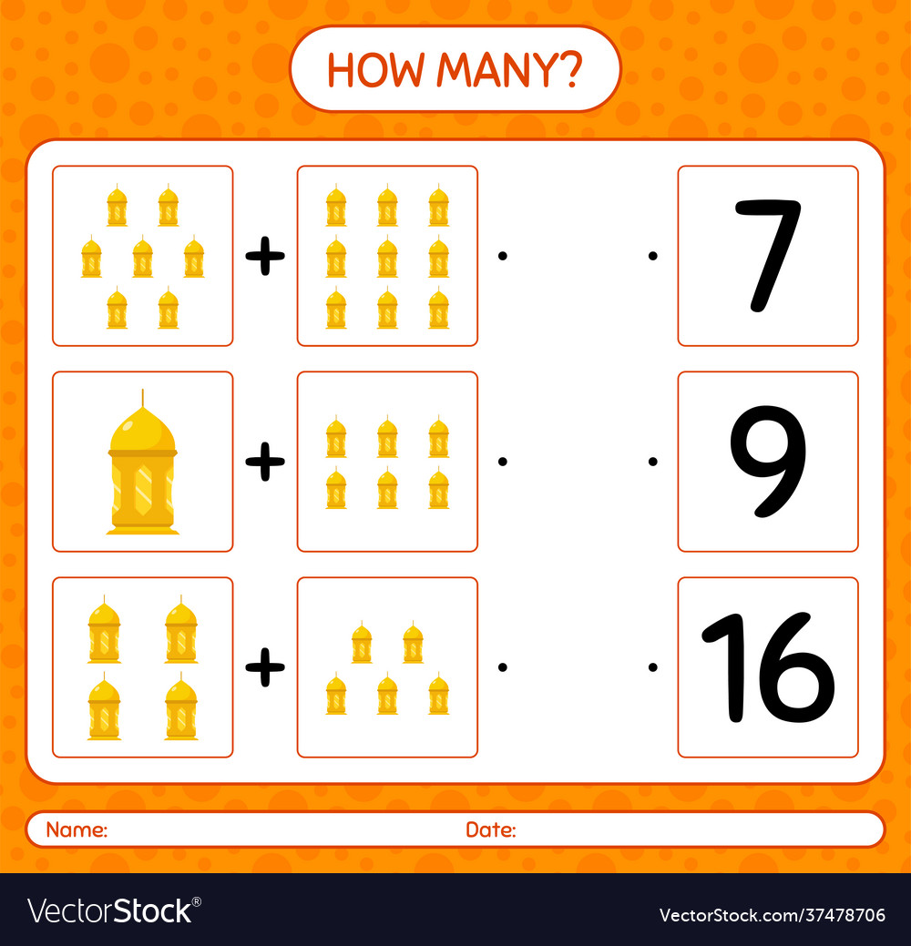 How many counting game with arabic lantern vector image How many counting game with arabic lantern