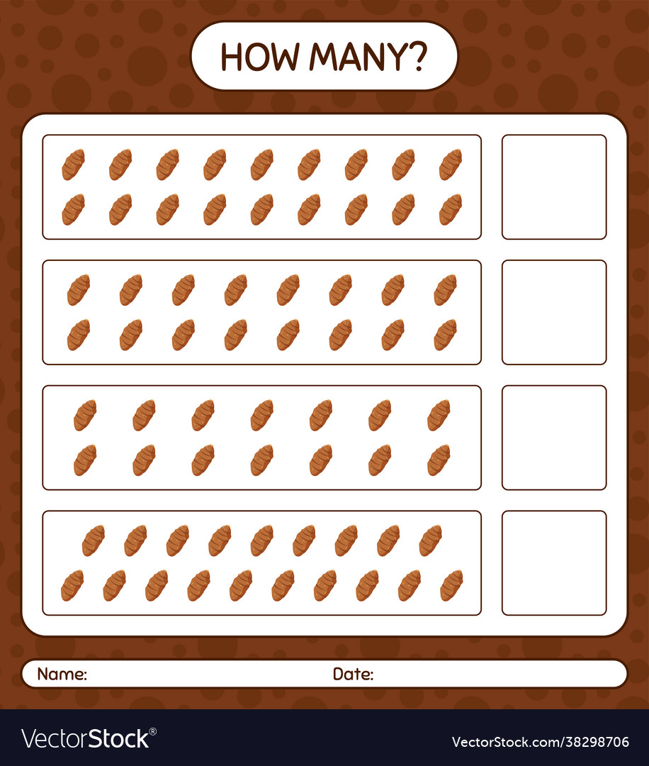 How many counting game with taro root worksheet Vector Image How many counting game with taro root worksheet