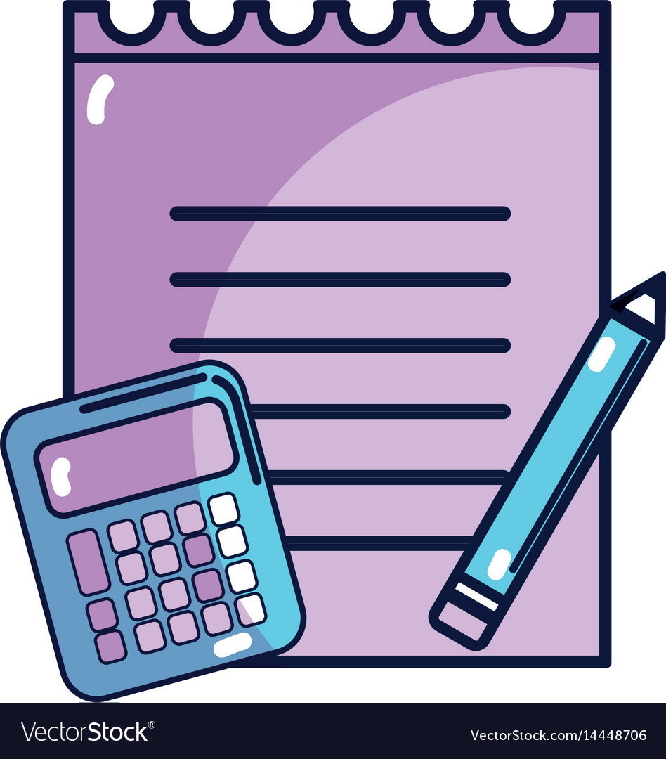 Paper notebook with pencil and calculator tools