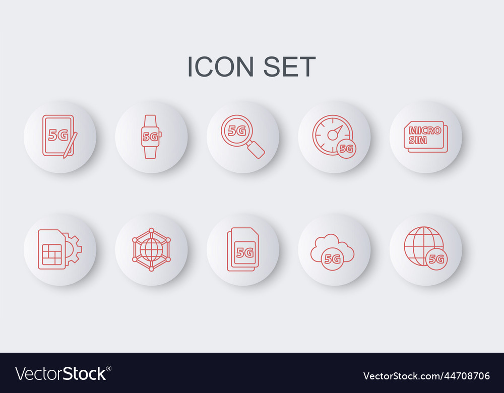 Set line 5g network sim card setting search vector image Set line 5g network sim card setting search