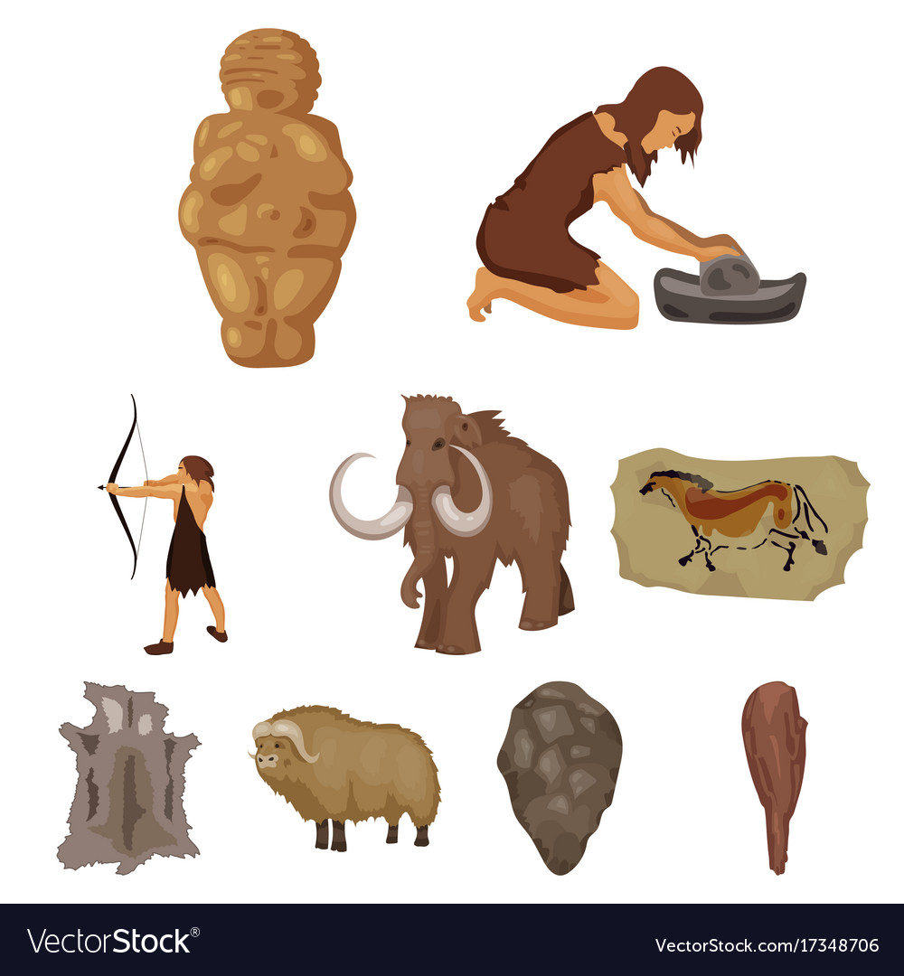 Stone age set icons in cartoon style big Vector Image