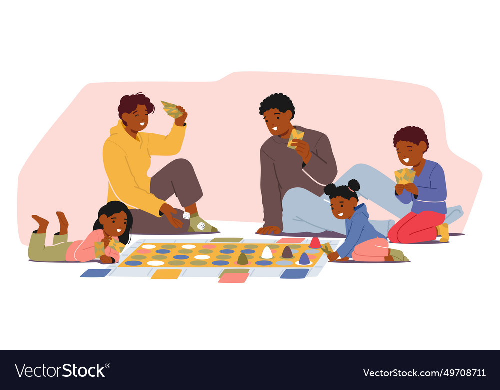 Cheerful family with kids gathers on the floor