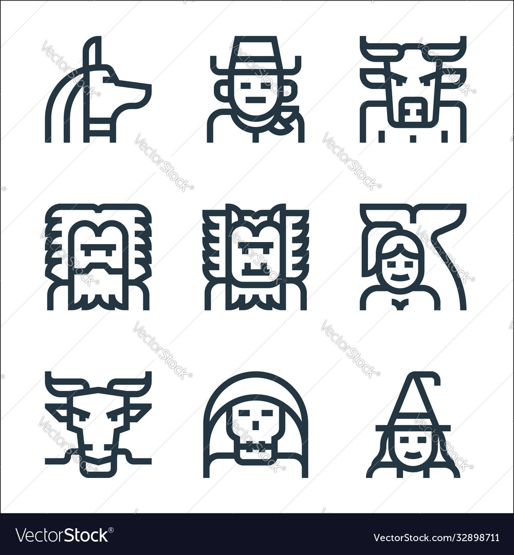 Fantastic characters line icons linear set