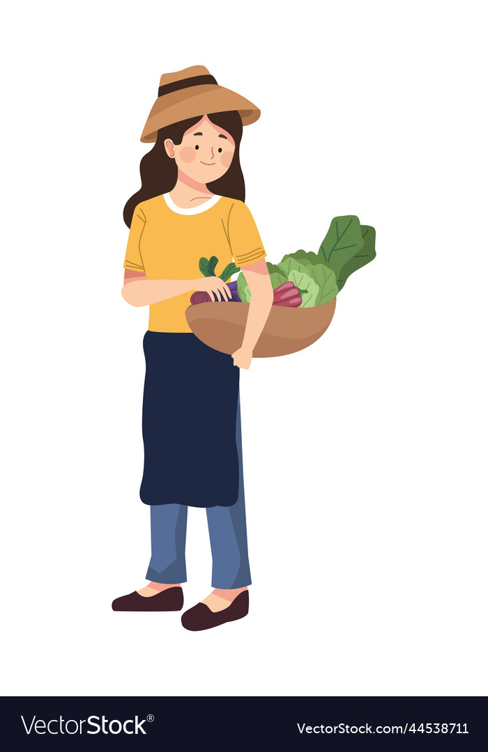 Female farmer with vegetables basket