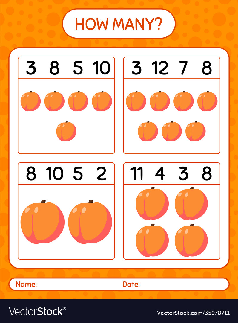 How many counting game with peach worksheet vector image How many counting game with peach worksheet