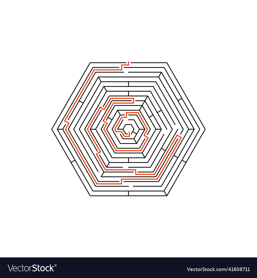 Maze game puzzle clue hexagon labyrinth challenge vector image Maze game puzzle clue hexagon labyrinth challenge