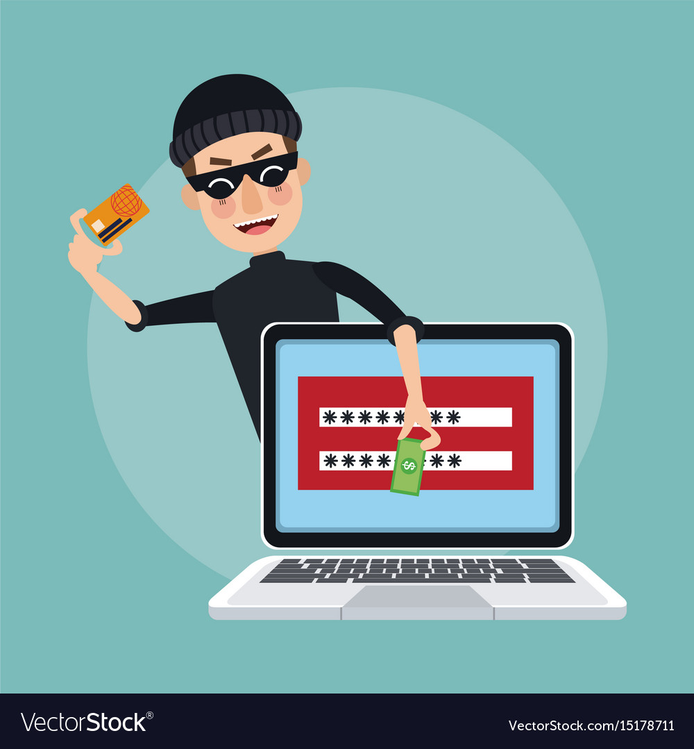 Scene color laptop with password window and thief