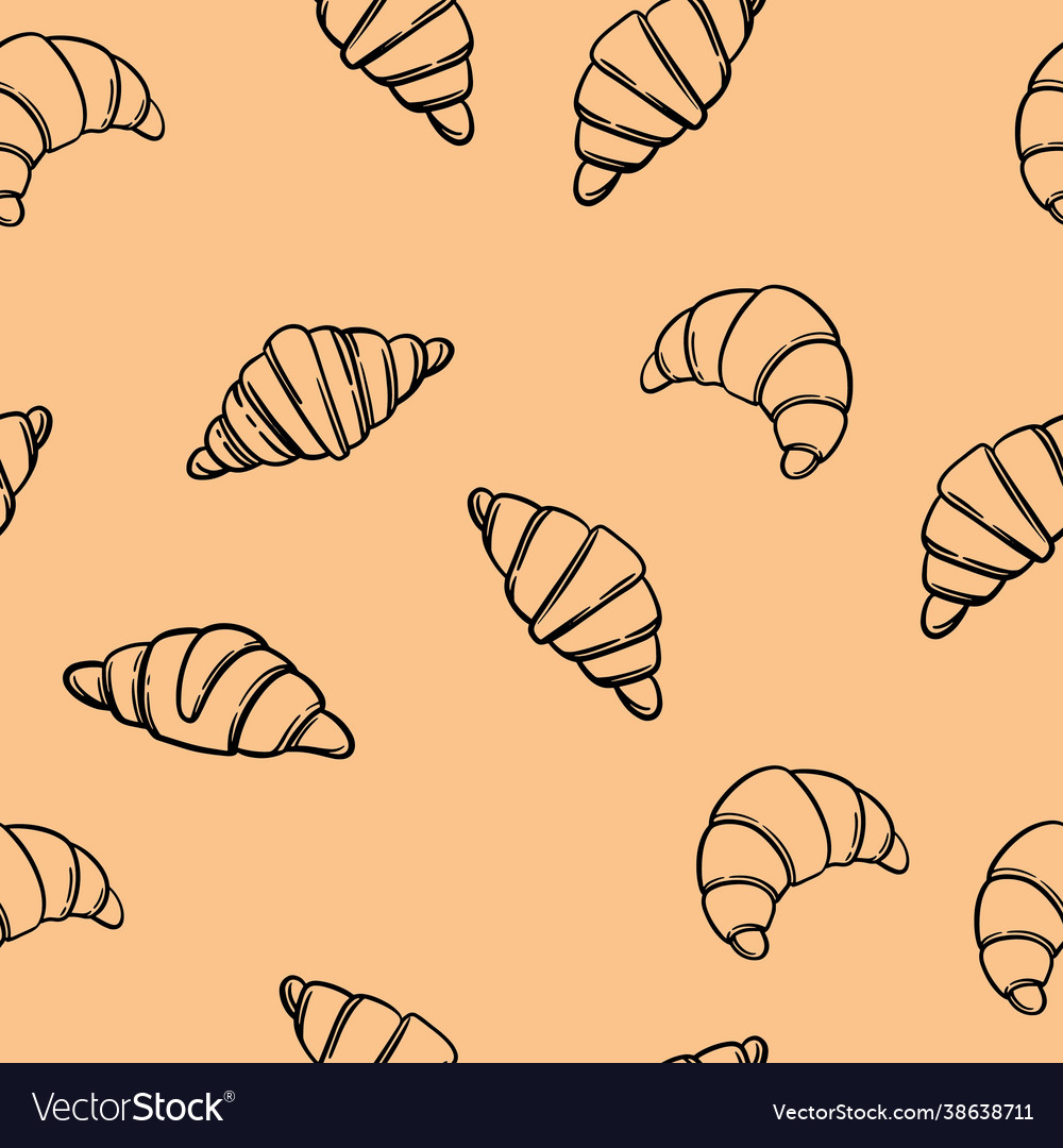 Seamless pattern with croissant line drawing