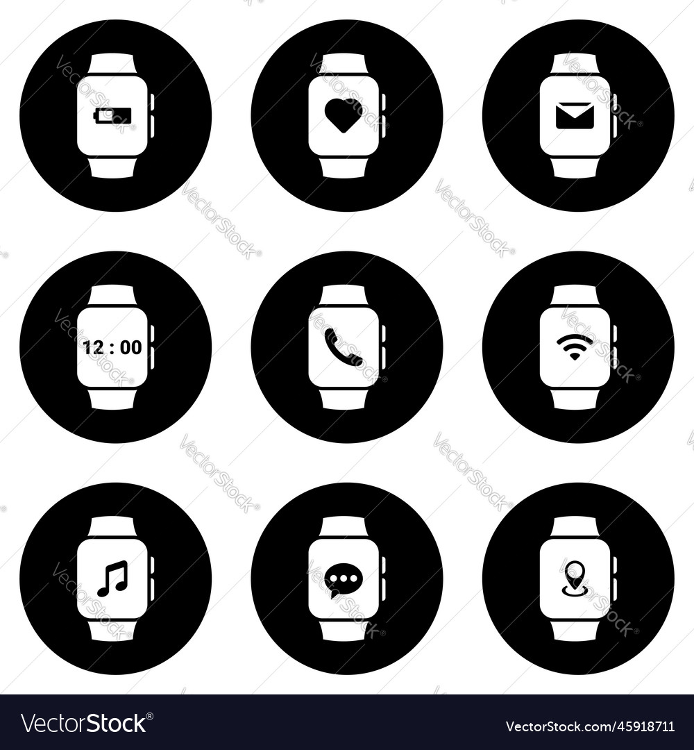 Set of simple icons on a theme smart watch Vector Image Set of simple icons on a theme smart watch