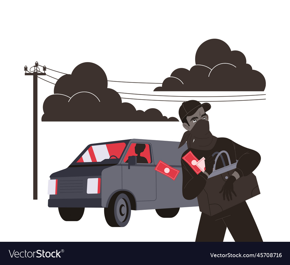 Crime with man criminal stealing bag with money Vector Image