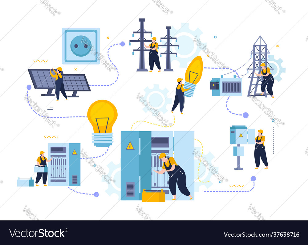 Electricity flat flowchart composition Royalty Free Vector