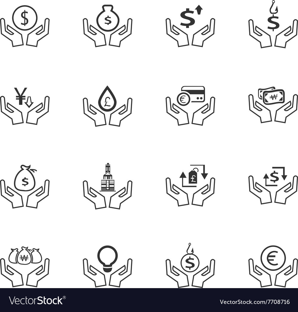 Hand and money icons set