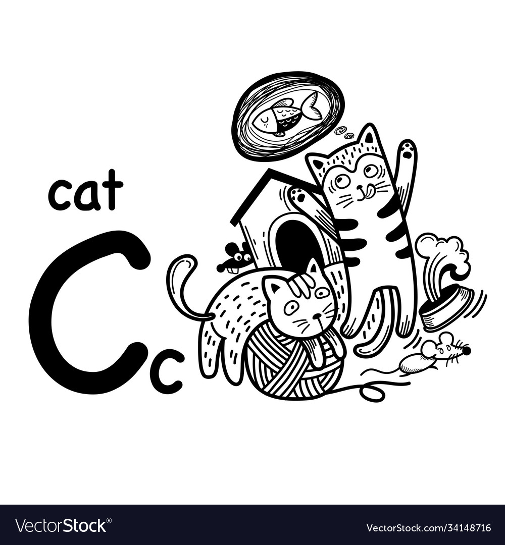 Hand drawnalphabet letter c-cat