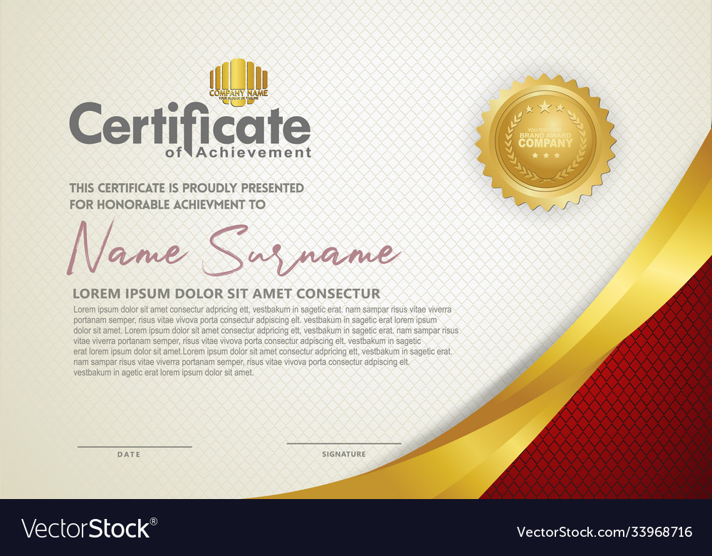 Luxury horizontal certificate template Royalty Free Vector