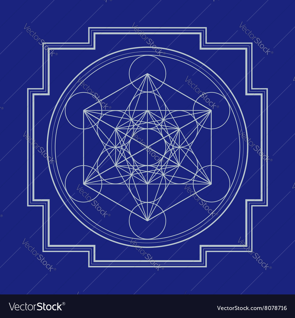 Monocrome outline metatron cube yantra Royalty Free Vector