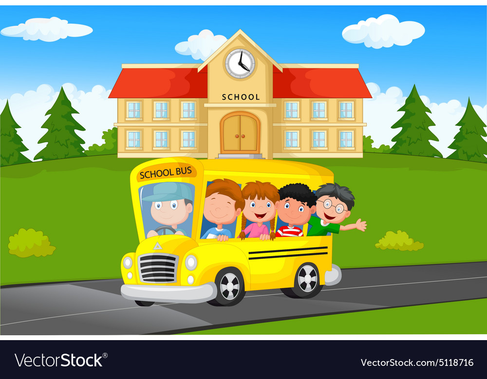 School Kids Riding a School bus Royalty Free Vector Image