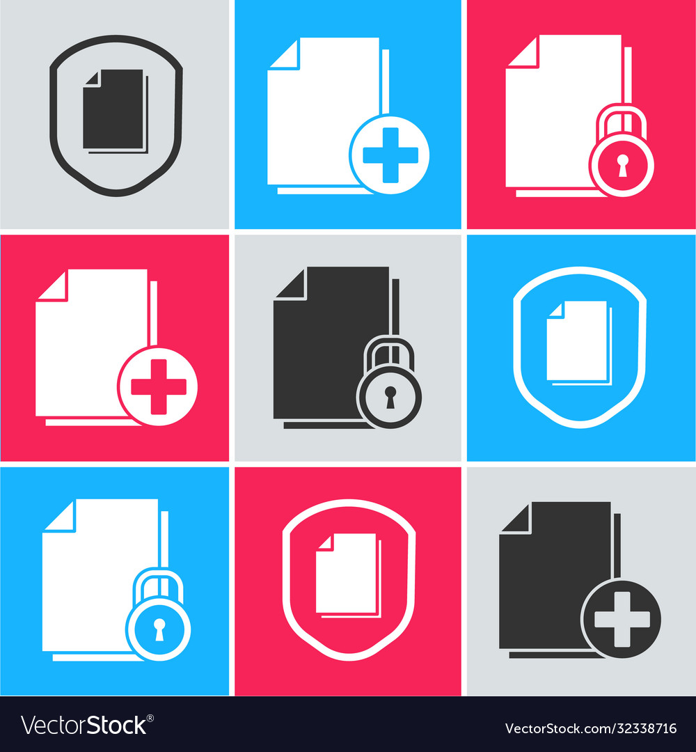 Set document protection concept add new file vector image Set document protection concept add new file