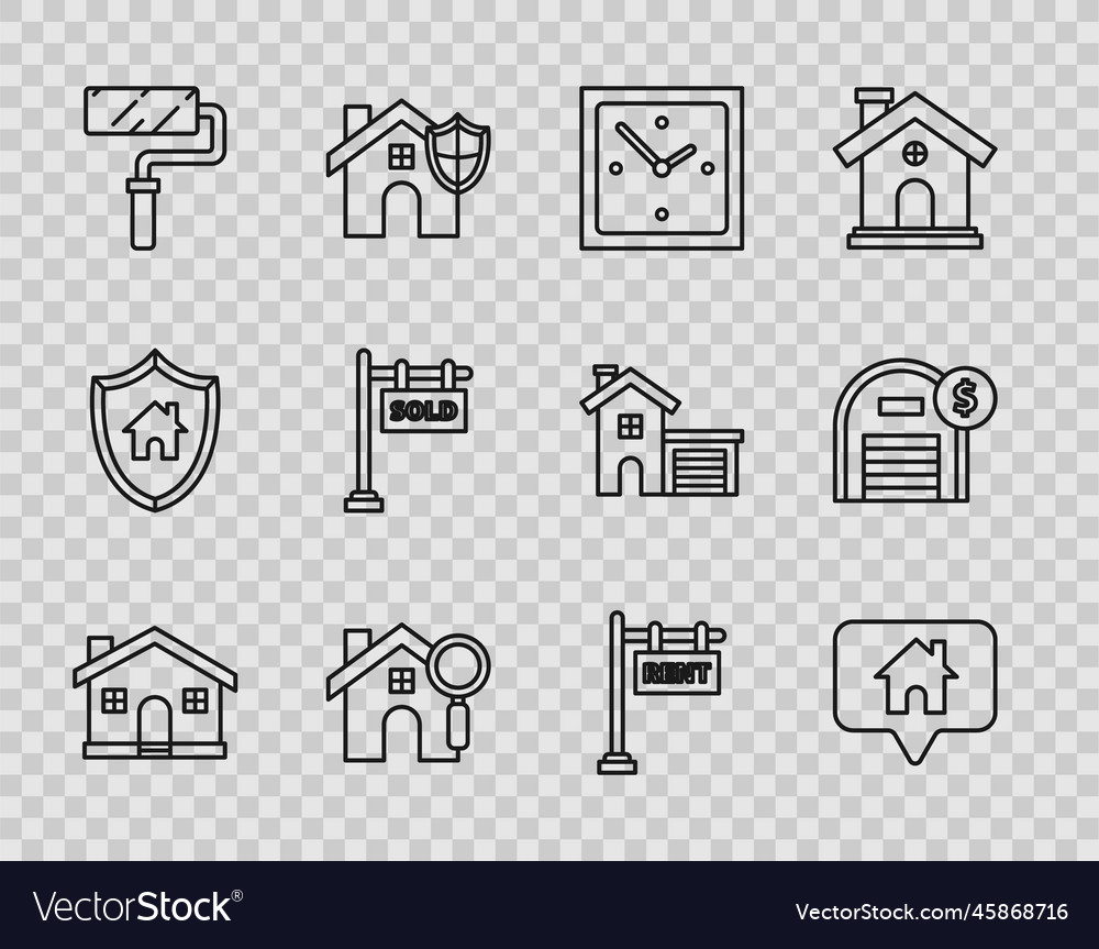 Set line house map pointer with clock vector image Set line house map pointer with clock