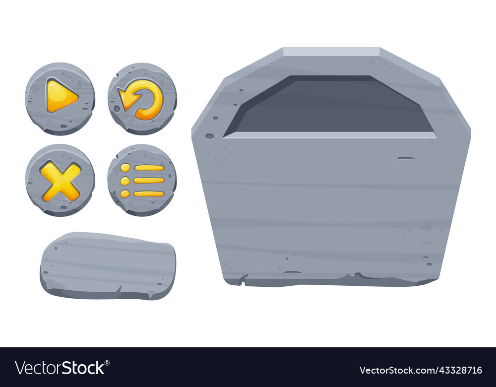 Stone buttons collection set of rock assets vector image Stone buttons collection set of rock assets