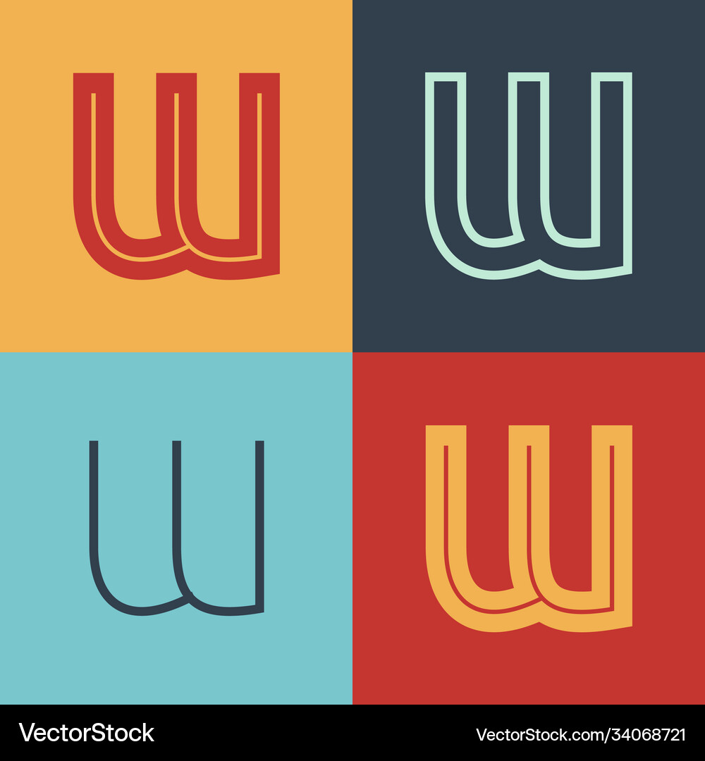 Art deco inspired letter w logo set with line in Vector Image