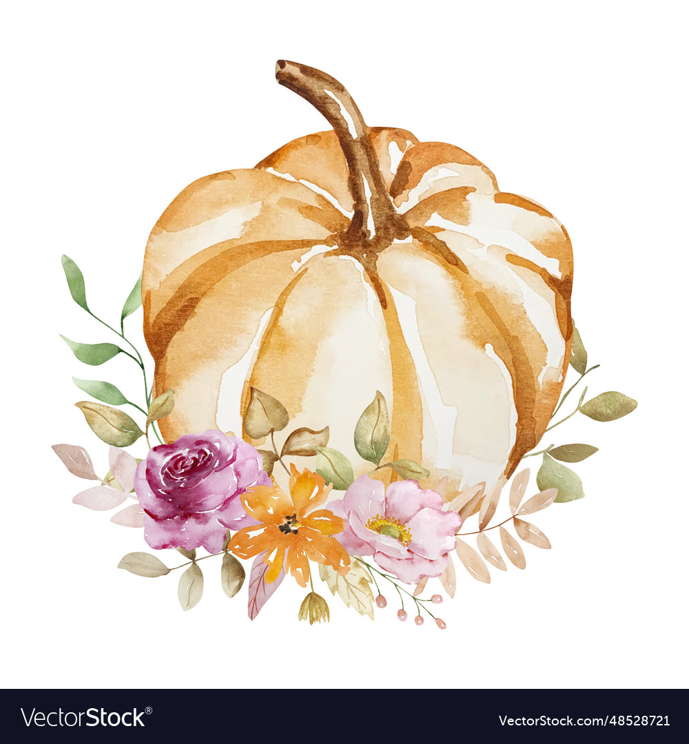 Autumn composition of watercolor pumpkins Vector Image