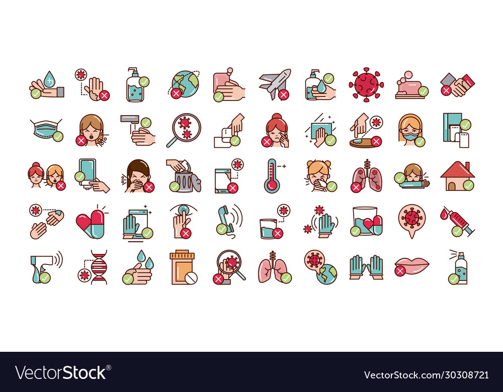 Avoid and prevent spread covid19 icons set line