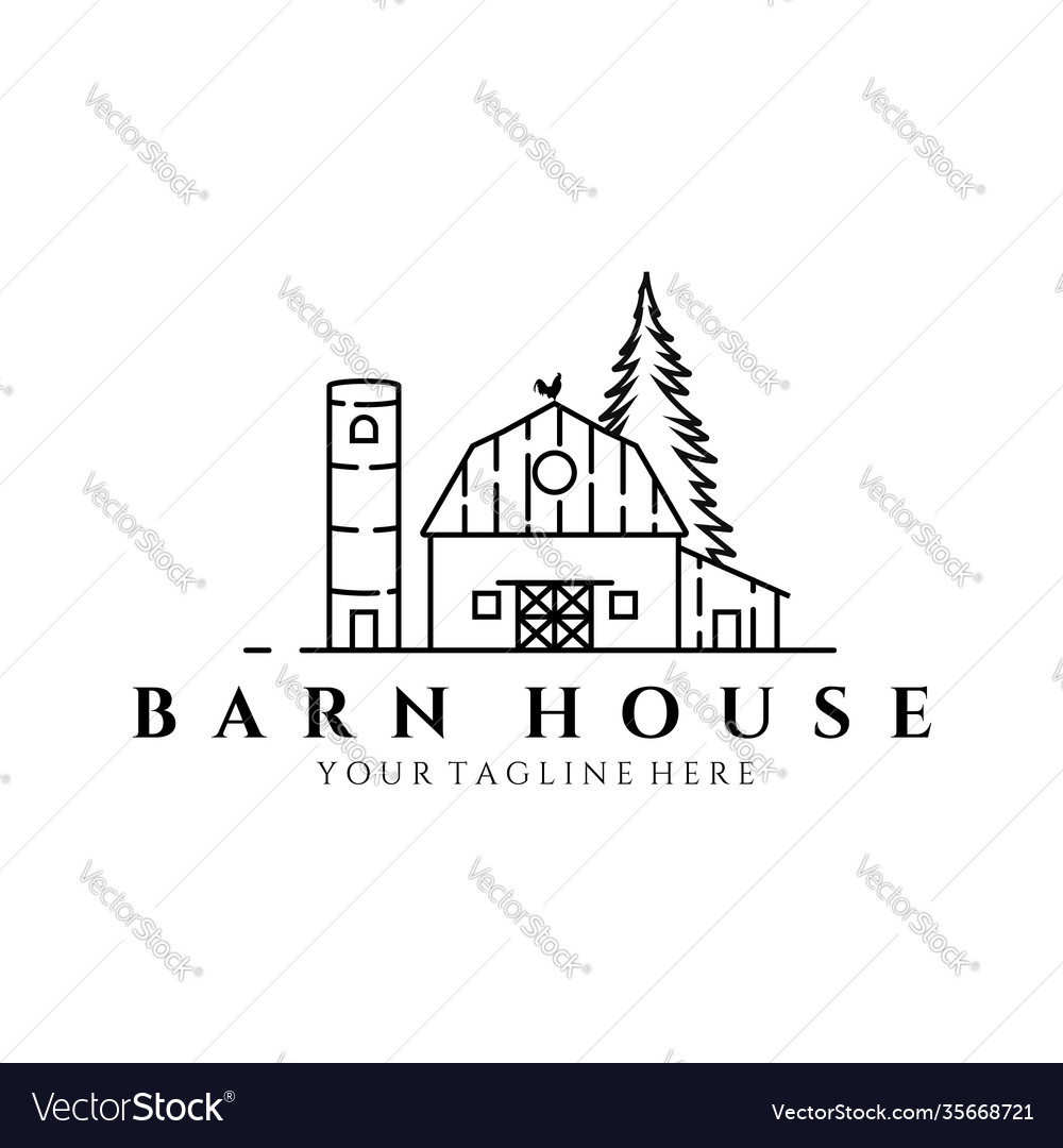 Barn house logo line art design vintage