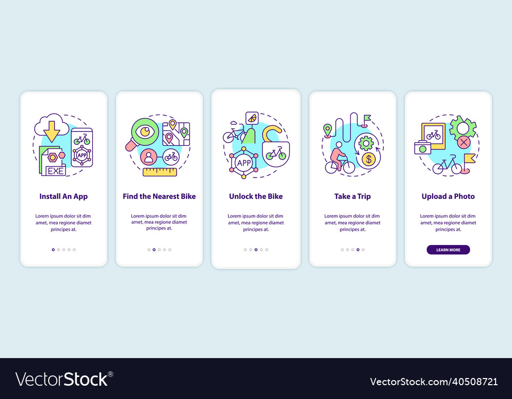 Bike sharing usage onboarding mobile app page