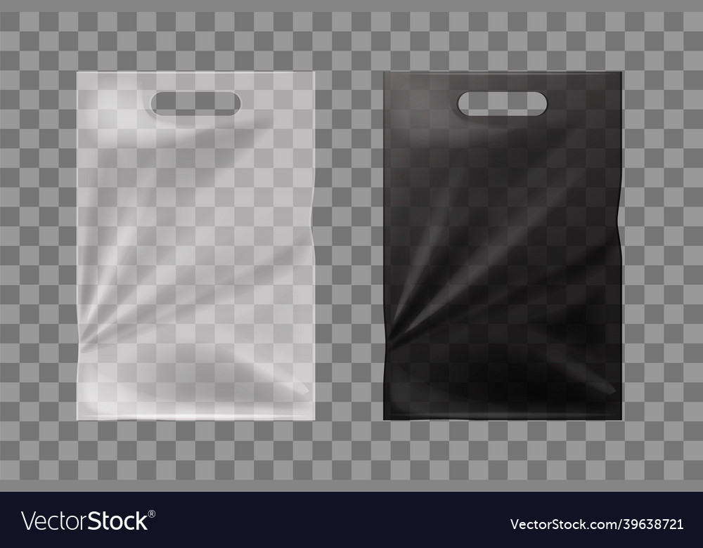 Black and white cellophane bags isolated mockup