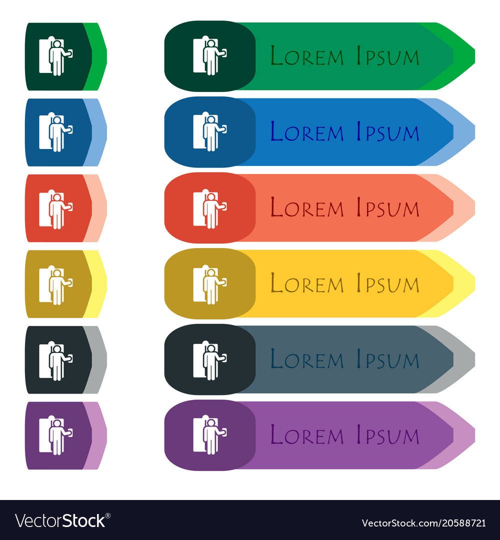 Colorful icons and signs in the form of a button