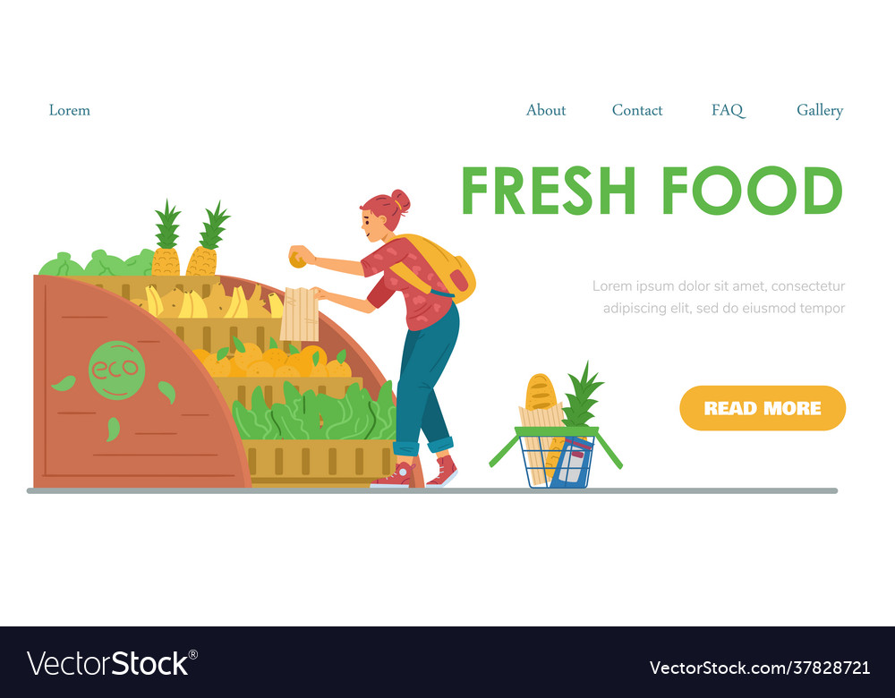 Fresh Food Shop Website Template With Woman Vector Image