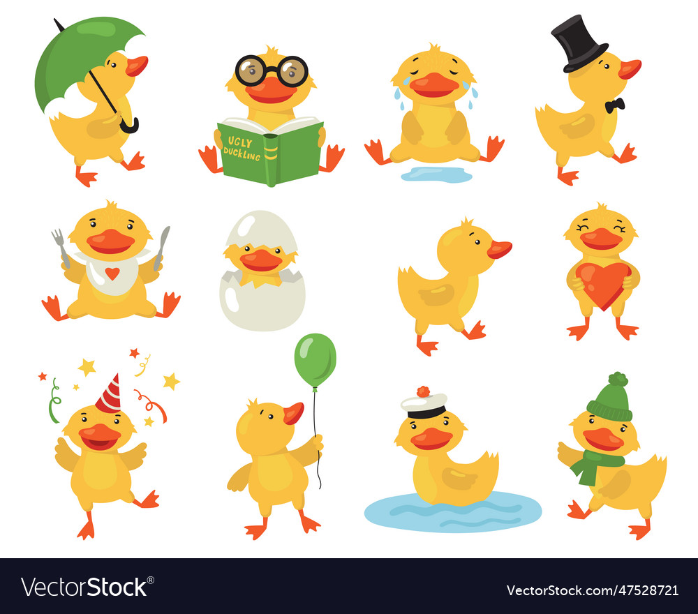 Funny duckling set Royalty Free Vector Image - VectorStock