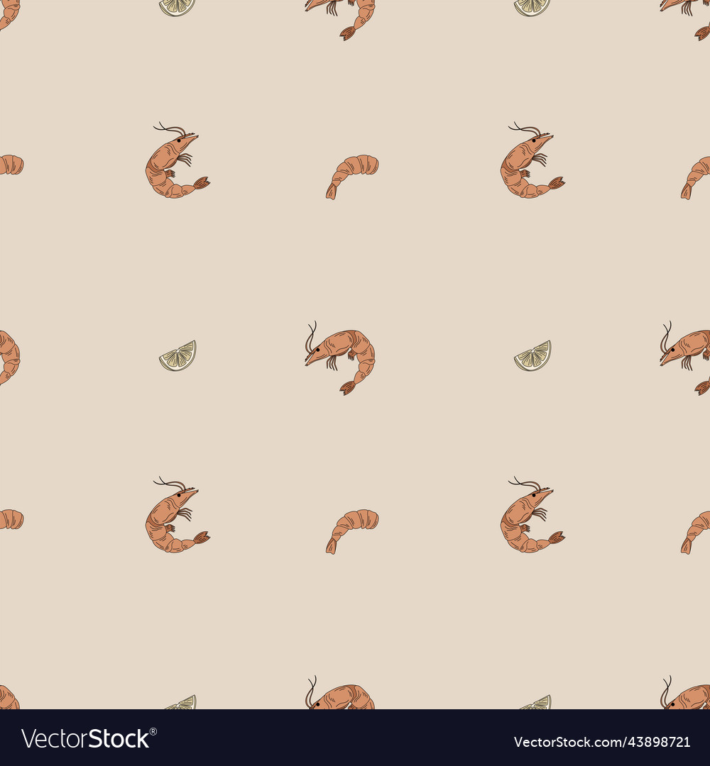 Seamless pattern with shrimp and lemon slices