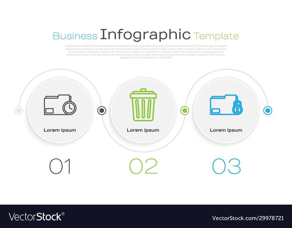 Set line document folder with clock trash can vector image Set line document folder with clock trash can